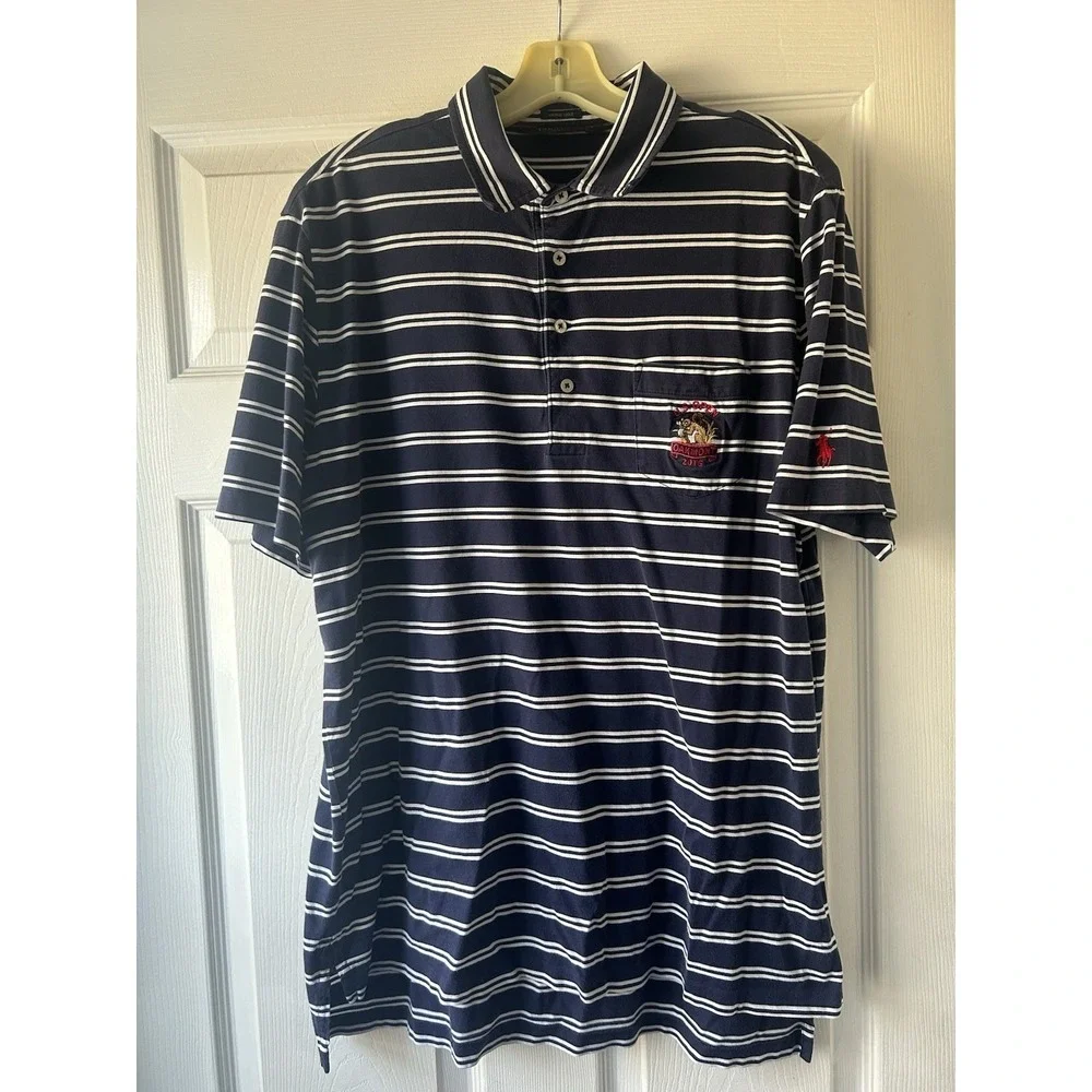 Polo Golf Ralph Lauren Navy Striped Vintage Lisle U.S. Open Oakmont 2016 Men's L